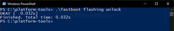 Enter "fastboot flashing unlock" command to unlock bootloader on OnePlus Nord