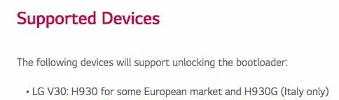 Unlock Bootloader on LG V30 - Support List