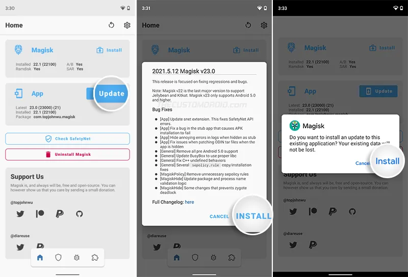 Update the Magisk application to v23