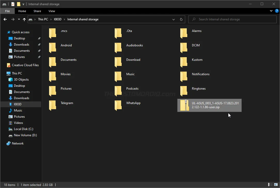 Copy Update ROM package to root of internal stoage