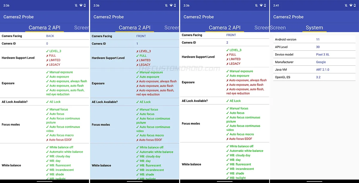 Use the app to check camera2 API support on Android