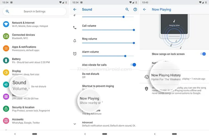 View Now Playing History on Google Pixel 2 (XL) in Device Settings