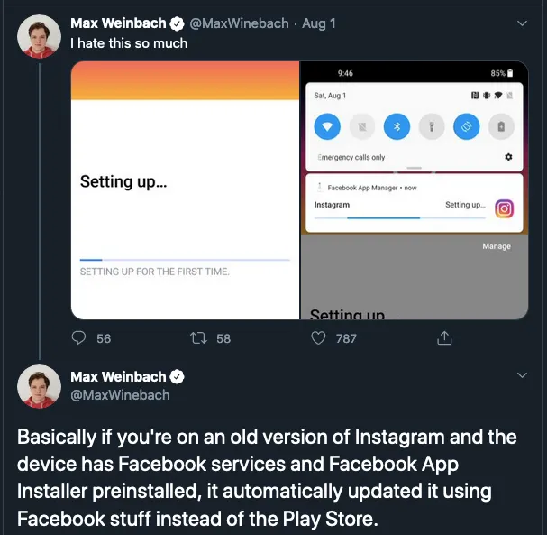 XDA Max Weinbach's tweet on OnePlus Facbook Bloatware