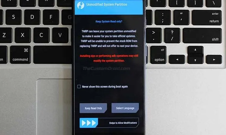 Xiaomi Mi 8 TWRP Recovery - Swipe to Allow Modifications