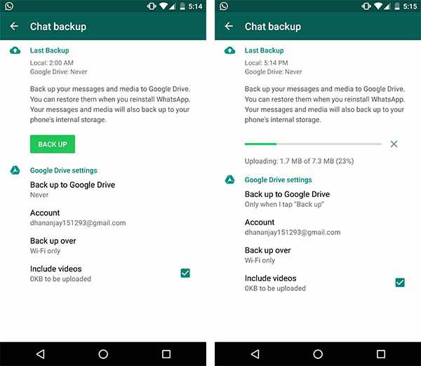 Backup WhatsApp Messages to Google Drive Screenshot