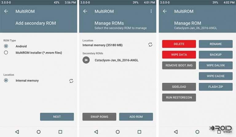 MultiROM on Nexus 6P - Manage ROMs