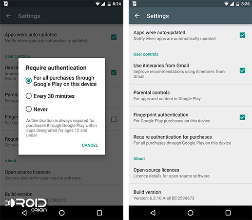 Parental Control on Android App Purchase Authentication