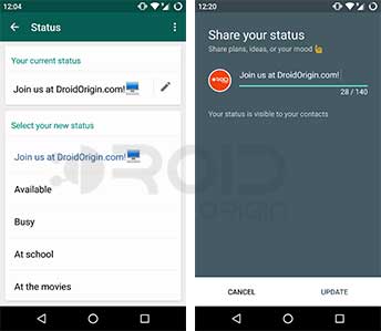 WhatsApp and Google Hangouts Status Update