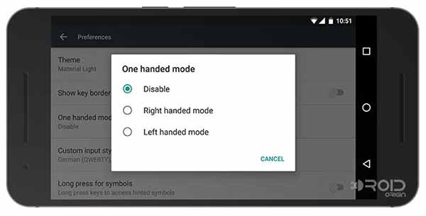 Google Keyboard 5.0 One Handed Mode