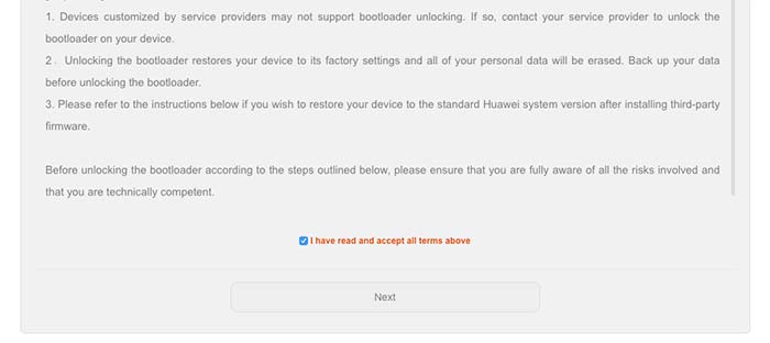 Unlock Bootloader on Huawei Submit Form
