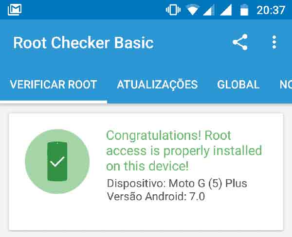 Verify Root Moto G5