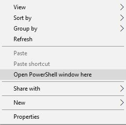 Откройте PowerShell в Windows