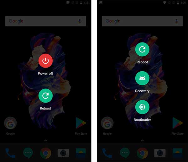 Boot OnePlus 5 Bootloader Mode and Recovery Mode using Reboot Menu
