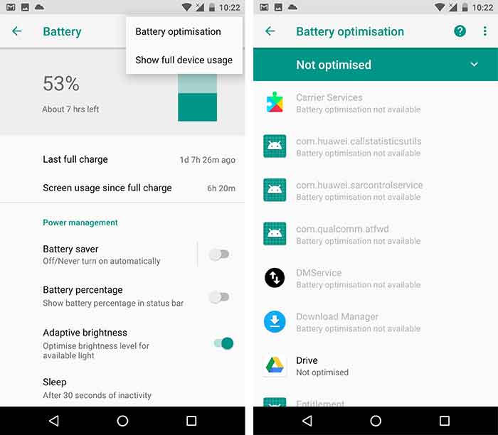 Disable Doze for specific apps - Go to Battery Optimisation