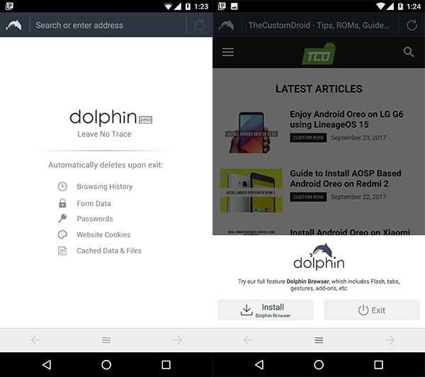 Best Secure Android Browsers - Dolphin Zero