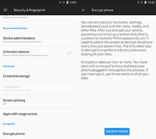 Decrypt OnePlus 5 and Disable Forced Encryption - After Decryption (Settings > Security & fingerprint)
