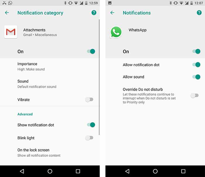 Enable Notification Importance Controls on Android Oreo - WhatsApp & Gmail