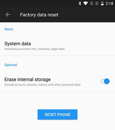 How to Factory Reset OnePlus 5 - Tap on RESET PHONE