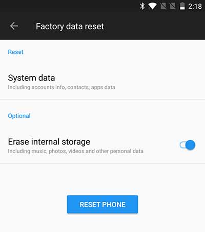 How to Factory Reset OnePlus 5 - Tap on RESET PHONE