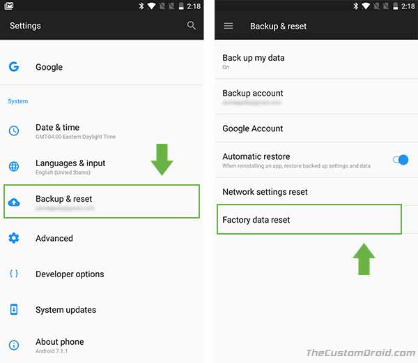 How to Factory Reset OnePlus 5 - Settings - Backup & reset 