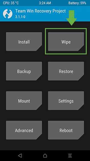 How to Factory Reset OnePlus 5 - TWRP "Wipe" menu