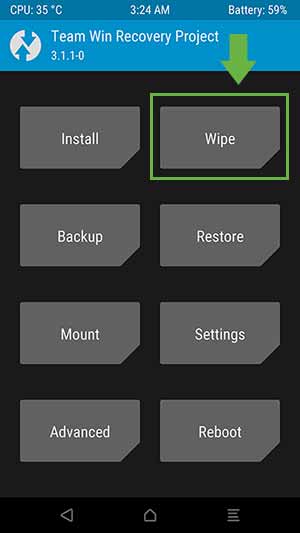 How to Factory Reset OnePlus 5 - TWRP "Wipe" menu