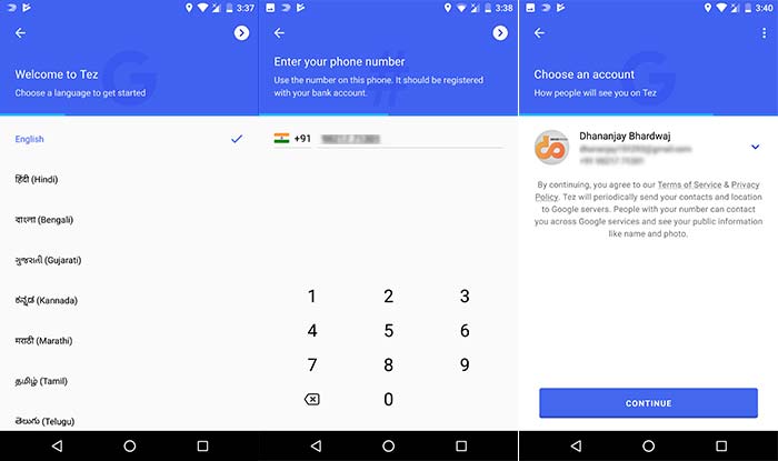 Initial setup on the all-new Google Tez Payments App