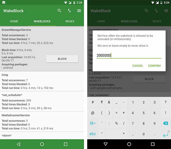Stop Android Wakelocks using WakeBlock App