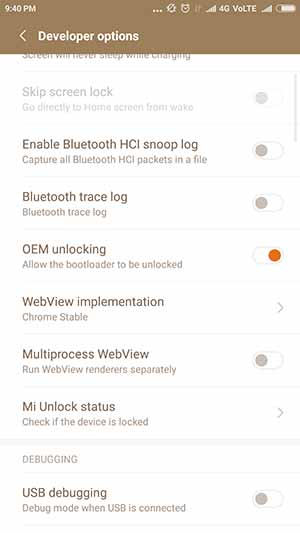 Enable OEM unlocking on Xiaomi devices