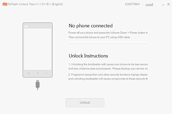 Mi Flash Unlock Tool - Connect your device and unlock