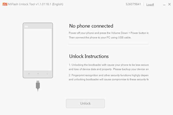 Mi Flash Unlock Tool - Подключите устройство и разблокируйте
