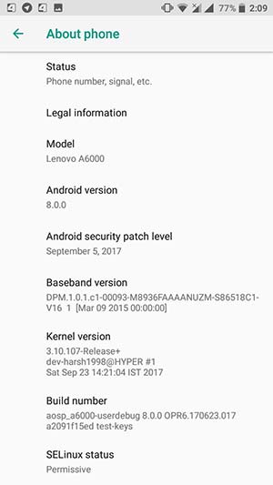 Установите Android Oreo на Lenovo A6000 - Снимок экрана
