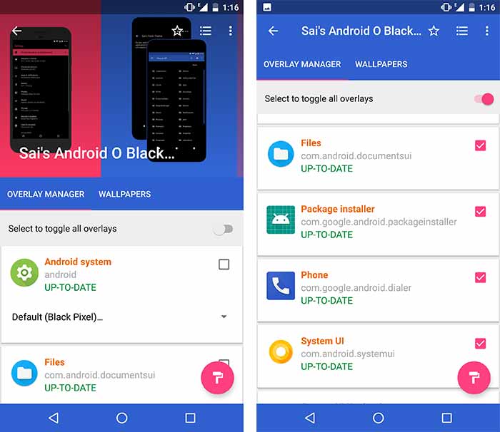 Install Custom Themes on Android Oreo without Root - Selecting Overlays in Substratum