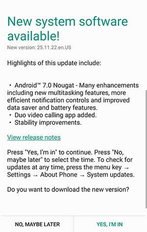 Moto X Pure Nougat OTA notification