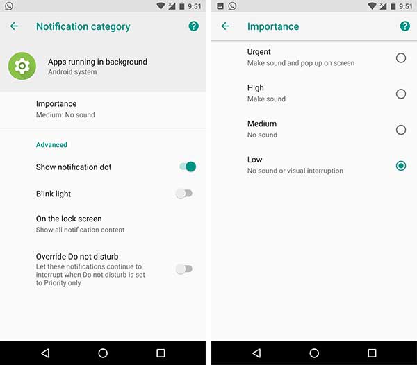 Hide Persistent Notification on Android Oreo through Notification Importance as Low