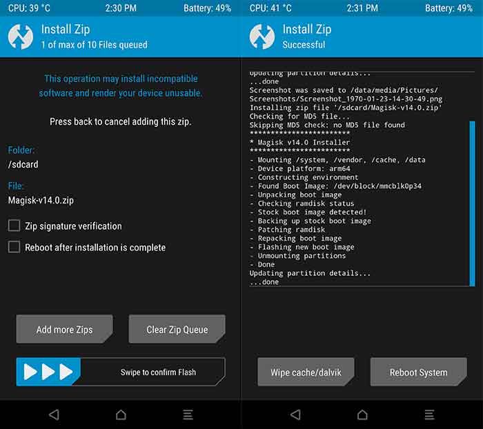 Install Magisk using TWRP to root Moto Z2 Play