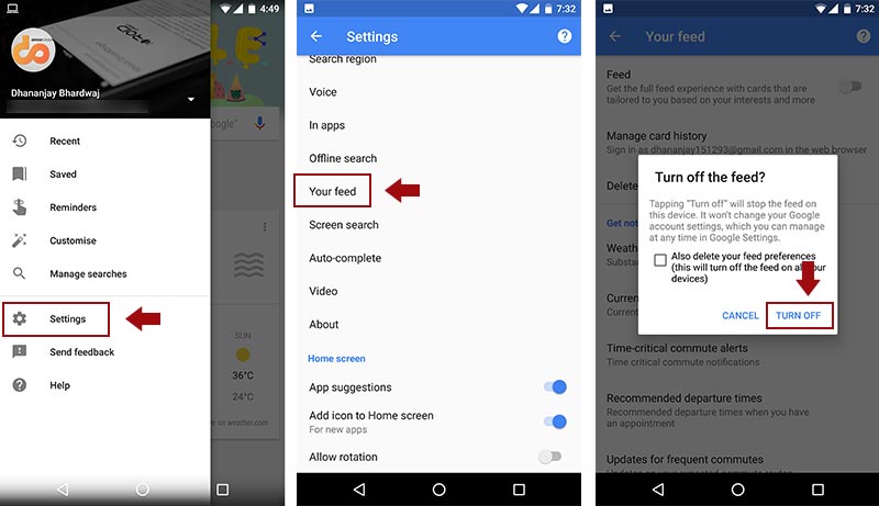 Disable Google Assistant - Turn off Google Now Feed