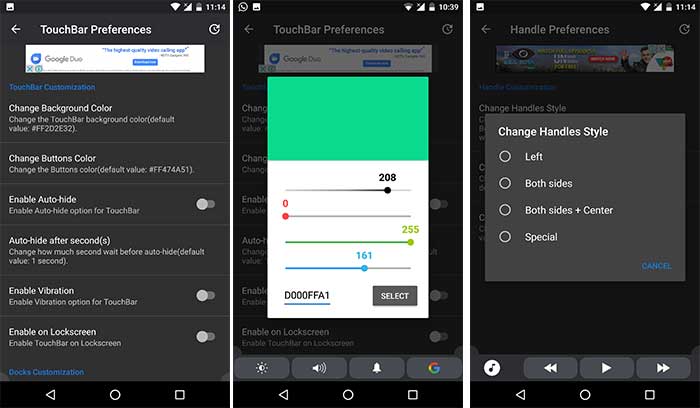 Включить Touch Bar на Android - Настройки приложения
