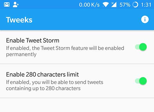 Включить 280-символьные твиты и функцию Tweetstorm - модуль Tweeks Xposed