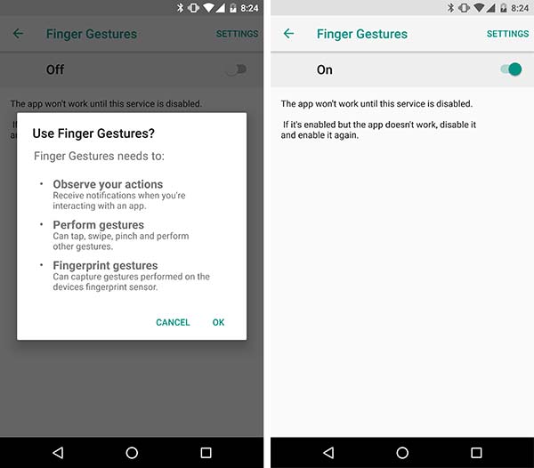 Fingerprint Gestures on Android Oreo - Grant permissions to app