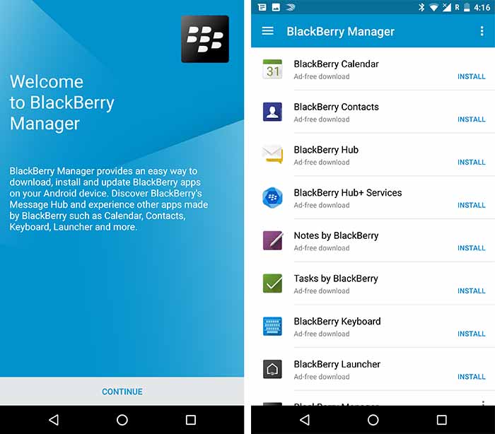 BlackBerry 10 applications Android installer