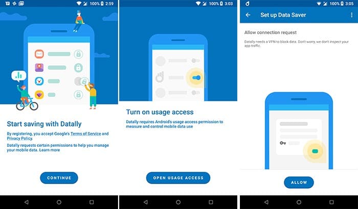 Скачать приложение Datally от Google - предоставить разрешения