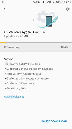 OxygenOS 4.5.14 OTA-уведомление