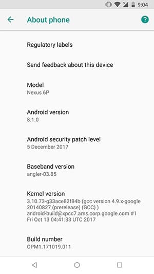Install Android 8.1 Oreo on Pixel and Nexus Devices - About phone