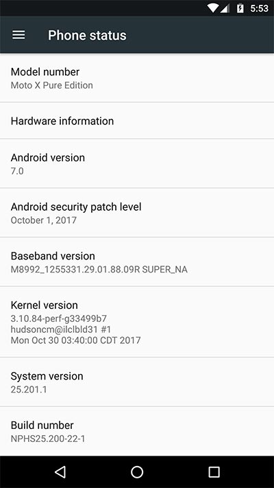 Install Moto X Pure KRACK OTA Update - About phone