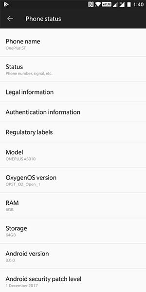 OxygenOS Open Beta 1 on OnePlus 5T - Screenshots