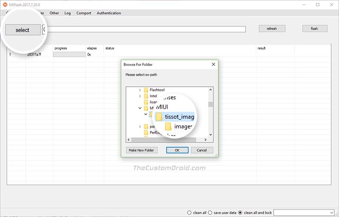 Установите MIUI Fastboot ROM с помощью MiFlash Tool - выберите ROM