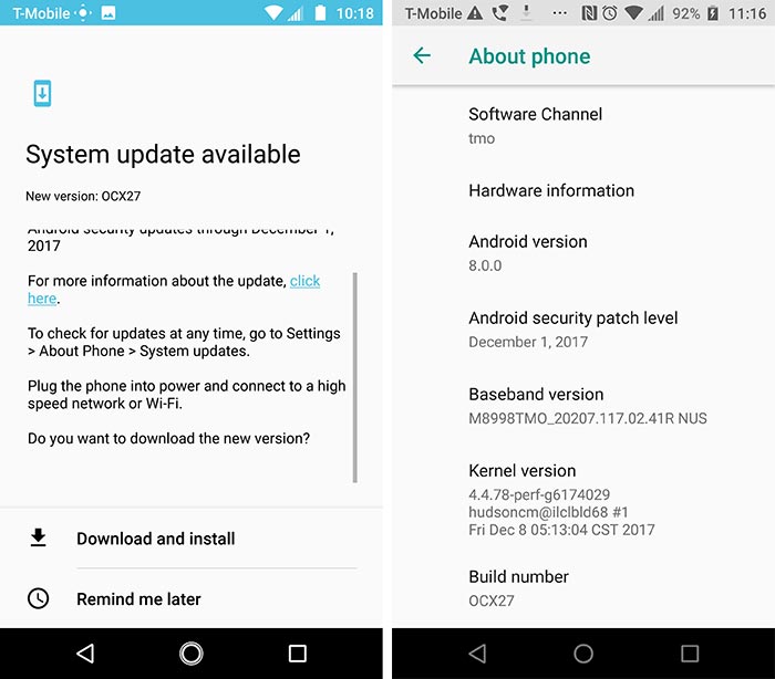 Install T-Mobile Moto Z2 Force Oreo OTA - Screenshots