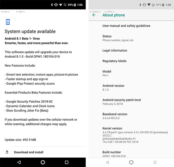 Install Android 8.1 Oreo Beta on Essential Phone OTA