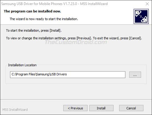 Install Samsung USB Drivers on Windows - Select installation location on PC